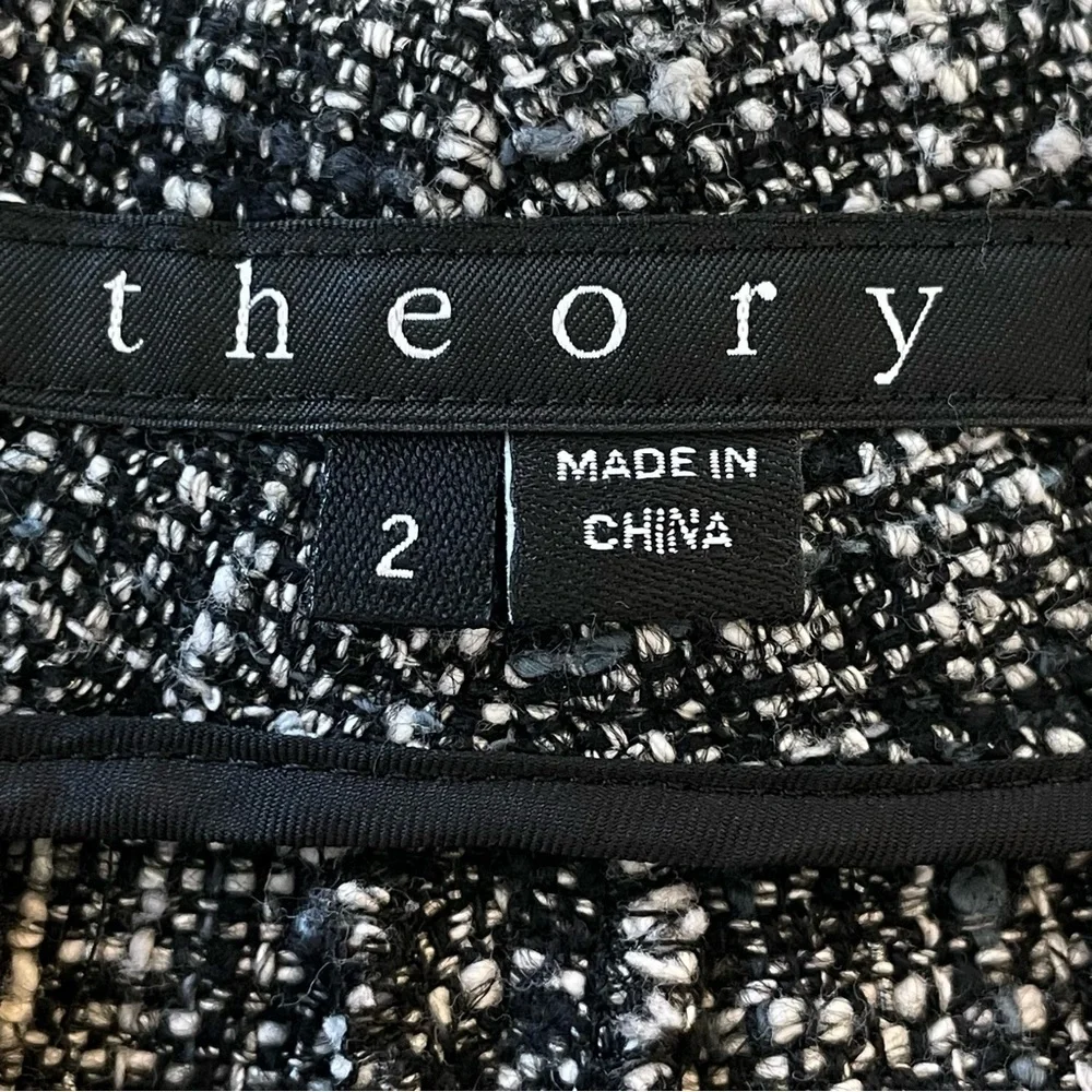 Theory Frayne Black and White Tweed Straight Leg Pants Size 2